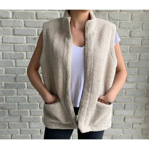 Orvis Jackets & Blazers - Orvis Fleece Vest Oatmeal Tapestry Trim Sz Large